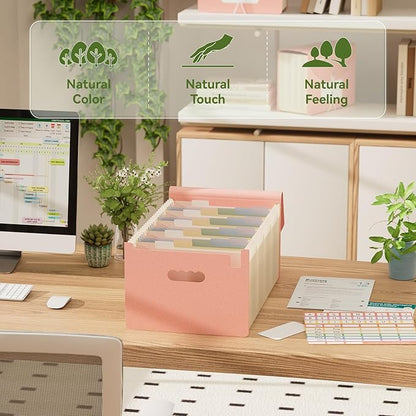Accordion File Organizer, 26 Pockets Wheat Straw Expanding File Folder, Monthly Bill Receipt Organizer,A-Z Tabs,100% BPA Free,Return to Nature Healthy Living,Letter/A4 Size - Strawberry Pink