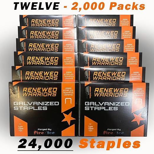 T50 Galvanized Staples – Heavy Duty 3/8" Crown, 1/2" Inch Leg Length – Fits All T50 Staple Guns – Forged in Fire & Ice (12) 2000 Packs or 24000