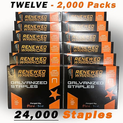 T50 Galvanized Staples – Heavy Duty 3/8" Crown, 1/2" Inch Leg Length – Fits All T50 Staple Guns – Forged in Fire & Ice (12) 2000 Packs or 24000