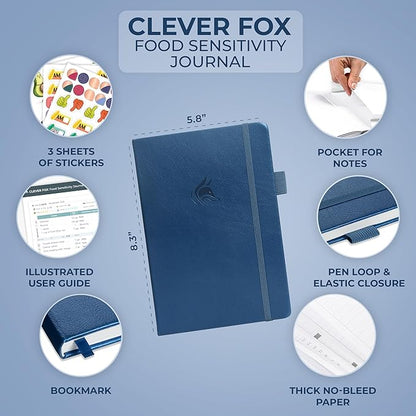 Clever Fox Food Sensitivity Journal – Daily Intolerance & Symptom Log for IBS, Diabetic, Low Fodmap, Elimination Diet – Health Tracker (Mystic Blue)