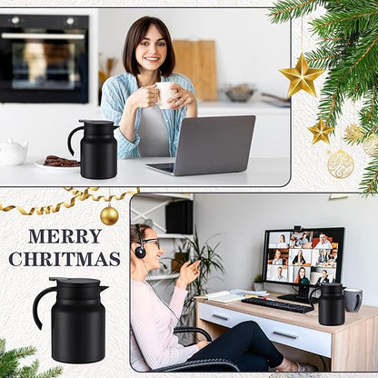 2 Pcs Thermal Coffee Carafe for Keeping Hot/Cold Stainless Steel Small Coffee Creamer Container Double Wall Vacuum Insulated Tea pot Beverage Dispenser for Milk Hot Chocolates(Black,34 oz)