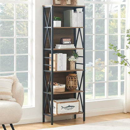 HOMISSUE Tall Bookshelf, 6-Tier Book Shelf, Rustic Wood Metal Bookshelves and Bookcases, Freestanding and Industrial Open Bookcase for Home Office, Living Room and Bedroom, Vintage Brown