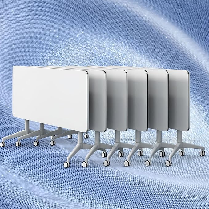 Folding Conference Table, Conference Room Tables Foldable Large Meeting Seminar Table on Wheels,Flip Top Boardroom Training Tables for Office, Classroom,Meeting (6, White, 47.2in)