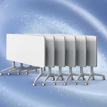 Folding Conference Table, Conference Room Tables Foldable Large Meeting Seminar Table on Wheels,Flip Top Boardroom Training Tables for Office, Classroom,Meeting (6, White, 47.2in)