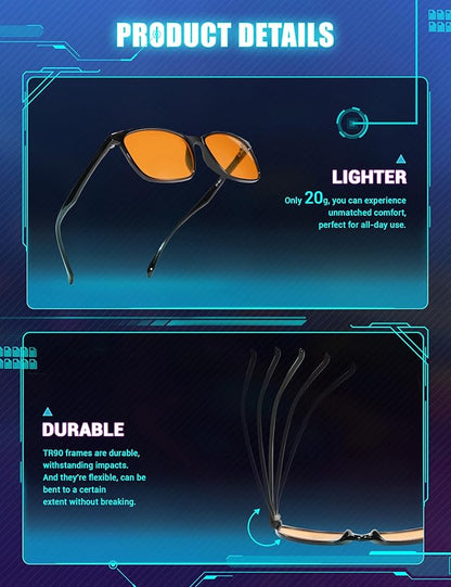 TIJN Sleep Glasses for 99.9% Blue Green Light Blocking for Women Men Dual AR Coating Red Lens for Computer Gaming, TR90