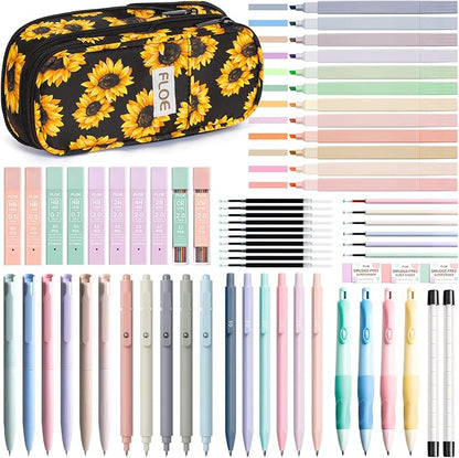 65PCS Aesthetic School Supplies with Cute Pencil Case, Pastel Highlighters Gel Pens Mechanical Pencils Set 0.5 0.7 & 2.0mm, Office Back to School Supplies College Essentials Kit Student Stationary Set