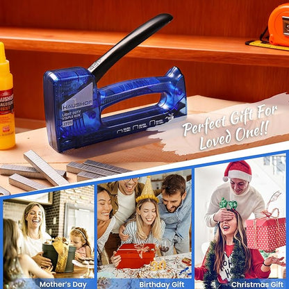 HAUSHOF Light Duty Staple Gun, Upholstery Staple Gun with 800PCS JT21 Staples and Stapler Remover, Fits JT21 Staple of 1/4'', 5/16'' & 3/8'', Used for Wood, Classroom, Crafts, DIY (Blue Transparent)