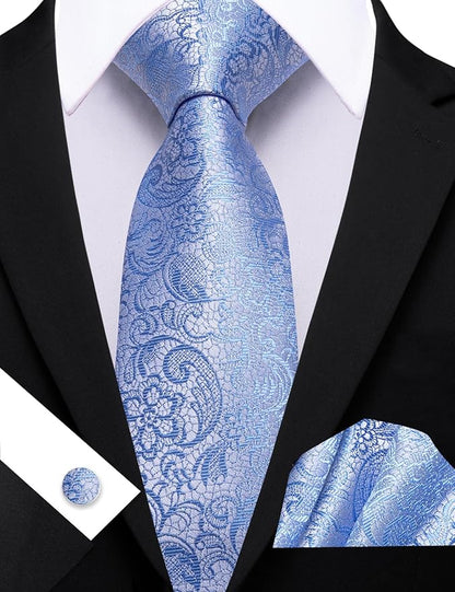 Barry.Wang Tie Sets for Men Silk Solid Necktie Stain Ties Handkerchief Pocket Square Cufflinks Wedding Business Dyed