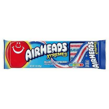 Airheads Xtremes Belts, Halloween Trick or Treat Sweetly Sour Candy, Bluest Raspberry Flavor,Individually Wrapped Bulk Candy for Adults & Kids, Non-Melting, Movie Theater, 3 oz Packs(Box of 12 Packs)