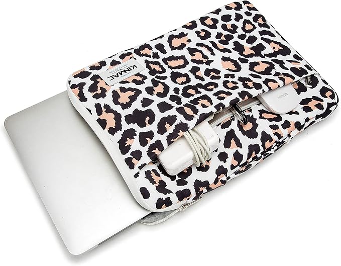 Kinmac 360deg Protective Water Resistant Laptop Case Bag Sleeve with Handle (Leopard-Pink, 13.5 inch-14 inch)