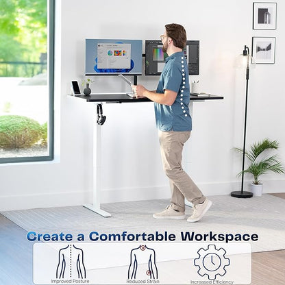 VIVO Electric 60 x 24 in Standing Desk, Memory Height Adjustment, 1B Series, One-Piece Black Top, White Frame, DESK-KIT-1W6B