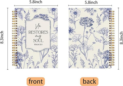 Christian Notebook for Women, Christian Art Gifts Journal, Prayer Journal for Women, Bible Journaling Notebook, PSALM 23:3 He Restores My Soul Floral Spiral Notebook 5.5x8.3