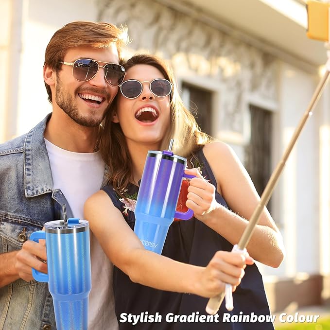 30 oz Shiny Tumbler with Handle,Tumbler with Lid and Straw,Double Wall Insulated Cup Stainless Steel Travel Mug(Cold for 34 Hours),Water Bottle for Iced Tea,Coffee,Cold Beverages(Blue)
