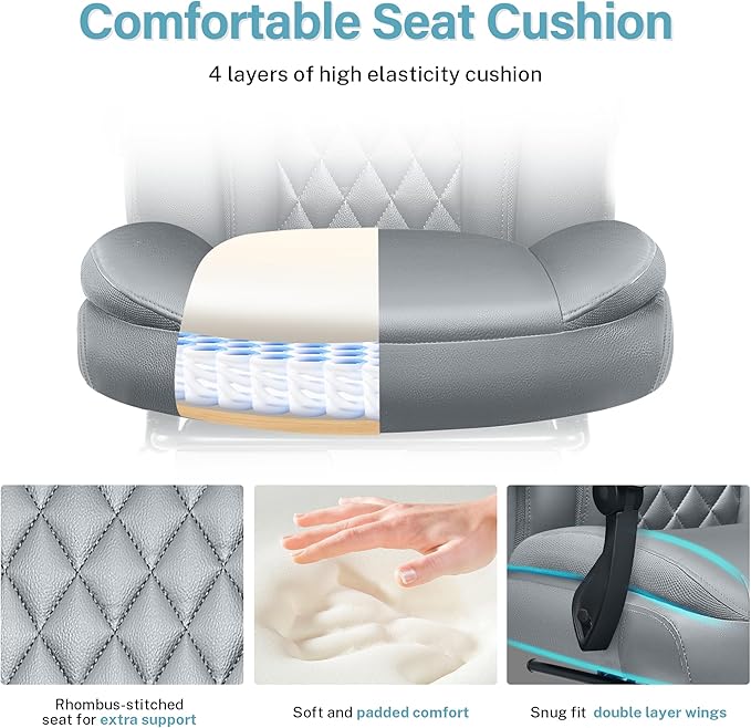 Executive Leather Office Chair, Big and Tall Office Chair with Footrest Home Office Desk Chairs, Ergonomic Computer Desk Chair with Lumbar Support, Reclining Desk Chair with Adjustable Angle