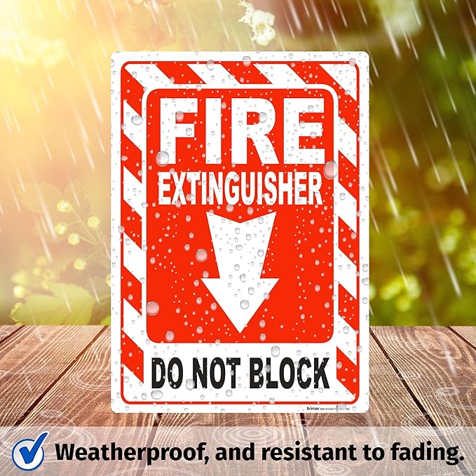 Brimar - 7 x 10" - Fire Extinguisher Do Not Block Sign - 3.5 Mil InfiniStick™ Vinyl Label - Fire Safety Compliant - Easy Installation