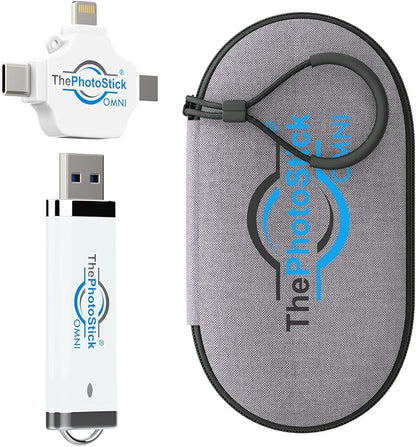 ThePhotoStick® Omni 32GB + Protective Case | Secure Photo & Video Backup and Transfer | Digital File Organization | USB & Multiport Connection for Phones, Tablets and Computers | Water Resistant Case