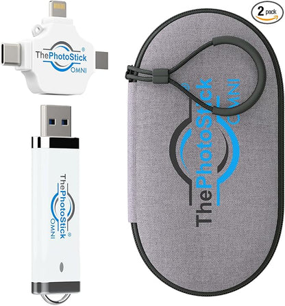 ThePhotoStick® Omni 64GB + Protective Case | Secure Photo & Video Backup and Transfer | Digital File Organization | USB & Multiport Connection for Phones, Tablets and Computers | Water Resistant Case