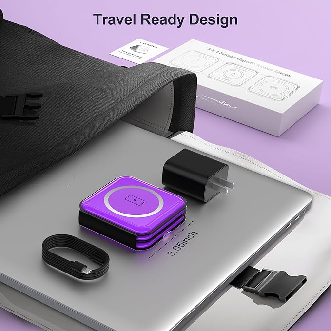 UCOMX 3 in 1 Charging Station for Multple Devices,Foldable 3 in 1 Wireless Charger for Travel,Nano Wireless Charging Station for iPhone16 15 14 13 12 Pro Max/Watch10 9 8 7 6 5 4 3 Ultra/AirPod Pro