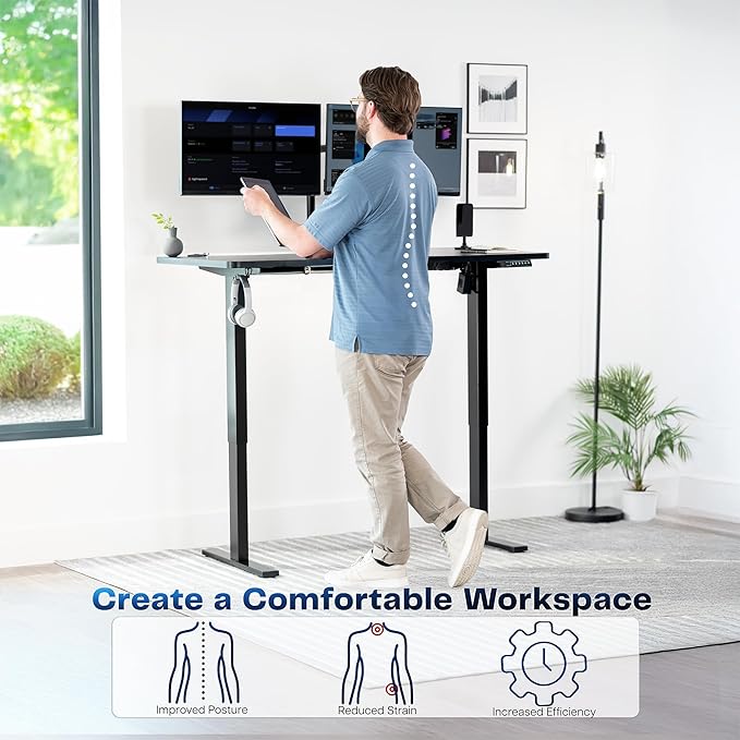 VIVO Electric 55 x 28 in Standing Desk, Memory Height Adjustment, 1B Series, One-Piece Black Top, Black Frame, DESK-KIT-1B55B