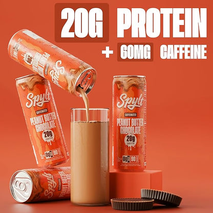 Spylt High Protein Peanut Butter Chocolate Milk with 60mg Caffeine & 20g Protein - 90 Calories, Ready to Drink, Sugar Free, Lactose Free Milk, Perfect for Workout Recovery & Afternoon Pick Me Up - 12 Count