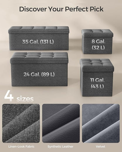 SONGMICS Mazie Collection - Small Folding Storage Ottoman, Foot Rest Stool, 12.2 x 16.1 x 12.2 Inches, 286 lb Load Capacity, for Living Room, Bedroom, Home Office, Dorm, Dark Gray ULSF102G01