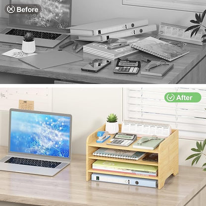 Desk File Organizer 4-Tier Desktop Paper Mail Organizer Document Holder for Home Office Supplies, Office Desk Accessories & Workspace (Nature)
