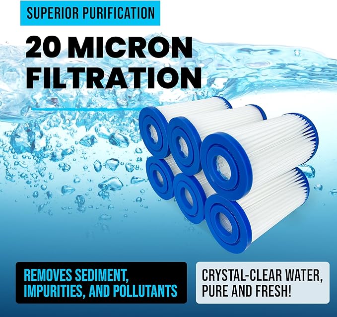 Cold Plunge Water Filter Cartridges, 20 Micron Sediment Filter Replacements, Universal 2.5” x 5” Fit for Cold Plunge Chillers, Ice Baths, Under Sink & Whole House Water Filter Systems, 6-Pack
