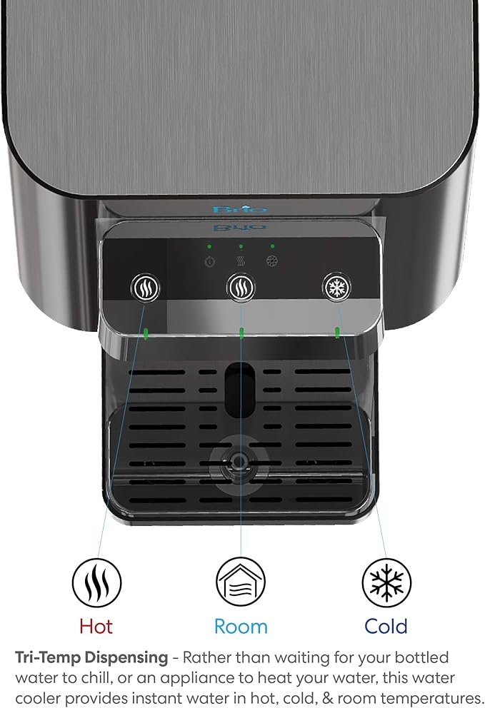 Brio Self-Cleaning Countertop Bottleless Water Cooler Dispenser - with 2-Stage Water Filter and Installation Kit, Tri Temp Dispense, UV Cleaning - Black