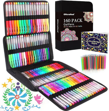160 Pack Gel Pens for Adult Coloring Book, 80 Colors Gel Pens Colored with 80 Rifills, Glitter Gel Pens for Artists Drawing & Painting