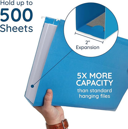 25 Blue Summit Supplies Legal Size Hanging File Folders - Assorted Colors, 2" Expansion, Legal Hanging File Folders for Filing Cabinet, 9.5" x 14.75", 11PT Paper Stock with Tabs and Inserts Included