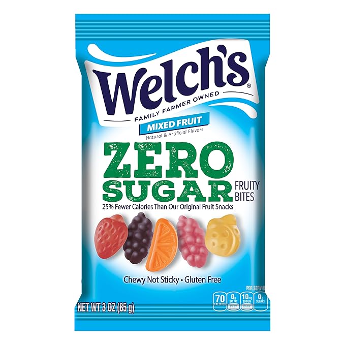 Welch's Zero Sugar Fruity Bites, Mixed Fruit Snack Pack, Gluten Free & Sugar Free Snacks, 3oz Snack Pack (Pack of 1)