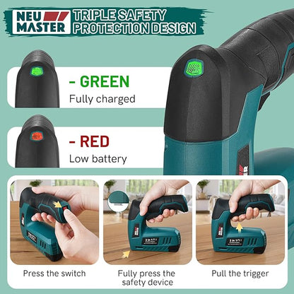 NEU MASTER Electric Staple Gun, 2 in 1 Cordless Brad Nailer with 2000 Staples & Nails, 4V Electric Stapler for Wood, Upholstery, Carpentry, Crafts, DIY