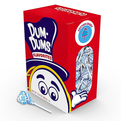 Dum Dums Cotton Candy Lollipops - Bulk Candy Box with Lollipops Individually Wrapped, Single Flavor Gourmet Suckers - 50 Count