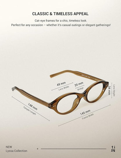 TIJN Olisa Blue Light Blocking Glasses for Women Men,Oval Glasses Frame Bluelight Glasses for Gaming/Computer/Screen