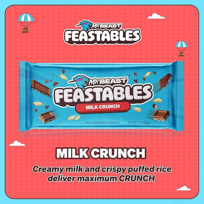 Feastables MrBeast Milk Chocolate Crunch Chocolate Bar, King Size Candy Bar for Adults & Kids, Candy Bars for Snacks, Gifts, & Dessert, Sweet & Creamy Quality Fairtrade Cocoa, 2.1 Oz Each, 10 Count