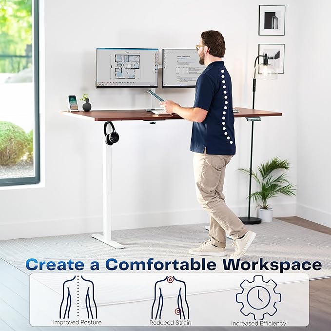 VIVO Electric 71 x 36 in Standing Desk, Memory Height Adjustment, 1B Series, Dark Walnut Top White Frame, DESK-KIT-1W7D-36