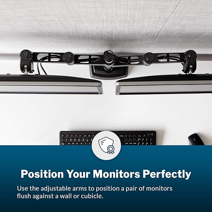 Vari Dual Monitor Arm 180 Degree - VESA Compatible Mount w/ 180 Degree Adjustment - Monitors up to 27 inches, 19.8 lbs - Double Arms for Compact Spaces - Computer Monitor Stand for Home or Office