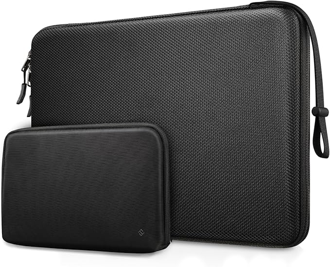 FINPAC Hard Laptop Sleeve with Accessory Pouch Compatible with 15.3 inch MacBook Air M4 M3 M2 2025 2024, 16.2 inch MacBook Pro M4/M3/M2/M1 Pro/Max, Waterproof Case for Surface Laptop/Book, Black