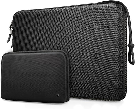 FINPAC Hard Laptop Sleeve with Accessory Pouch Compatible with 15.3 inch MacBook Air M4 M3 M2 2025 2024, 16.2 inch MacBook Pro M4/M3/M2/M1 Pro/Max, Waterproof Case for Surface Laptop/Book, Black