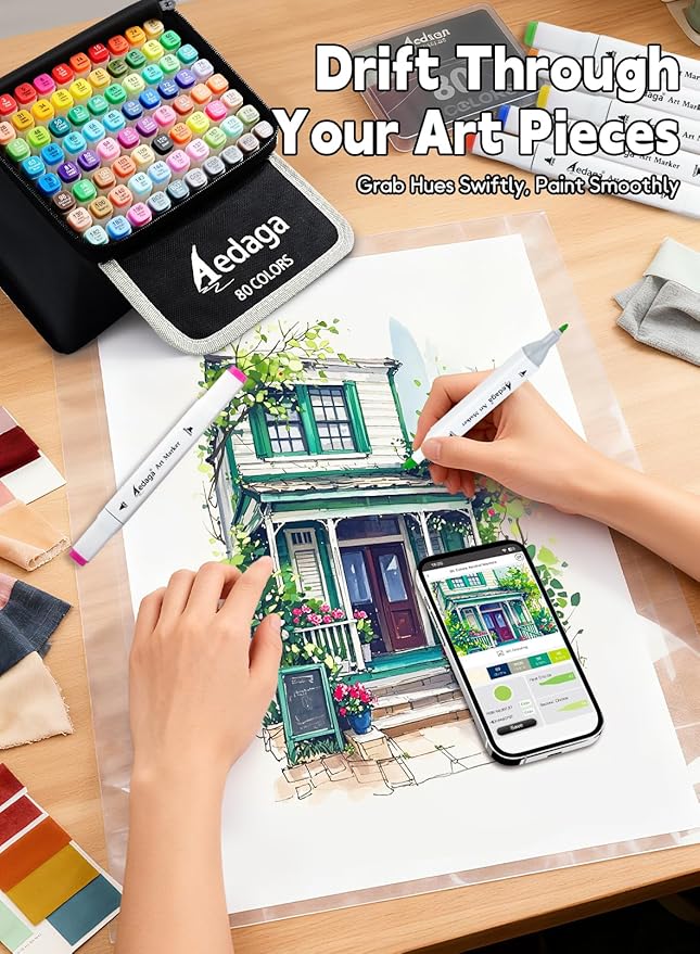 168 Colors Alcohol Markers with Free App, Dual Tip Art Markers with Kickstand Case for Artists Adults, Alcohol Based Marker for Coloring Painting Sketching and Drawing, Great Gift