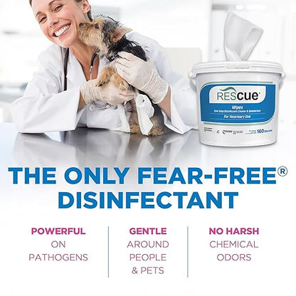 REScue One-Step Disinfectant Cleaner & Deodorizer Wipes for Vet Use – Cleaner for Kennels, Litter Boxes, Vet Offices, Pet Grooming Surfaces – Extra Large Wipes, 160-Count Bucket Refill (1 Pack)