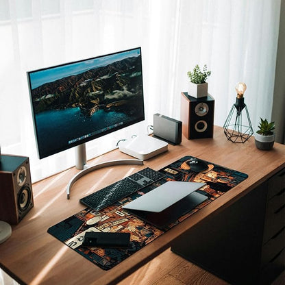 MAY FLOWER Large Gaming Mouse Pad, Full Keyboard Mat, Long Laptop Mousepad, Computer Mouse Mat for Home and Office, Anti-Slip Rubber Base, 31.5 x 11.8 Inches (Japan Street)