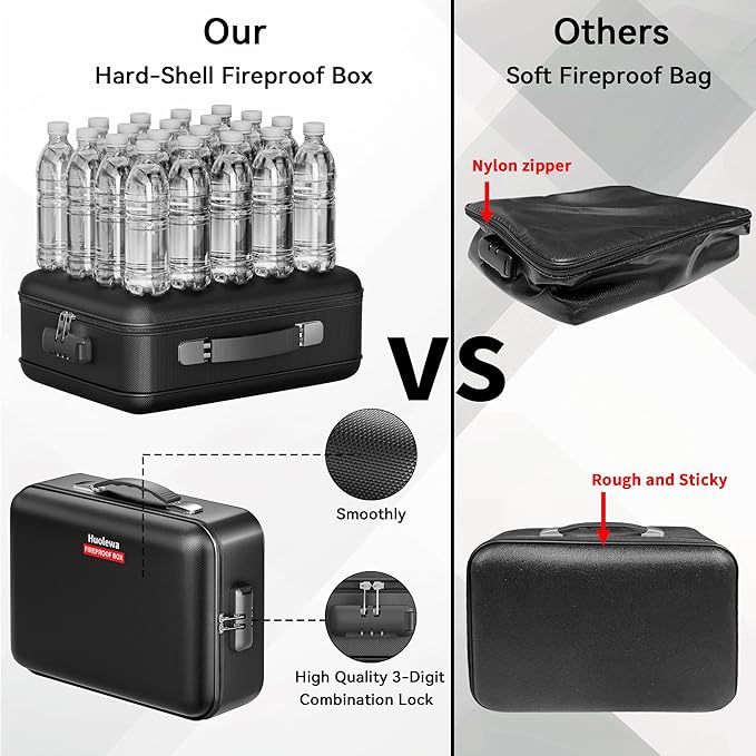 Fireproof Document Box, Hard Case Fireproof Box with Lock, Portable Hard-Shell Fireproof Water Resistant Document Safe for Important Documents, Laptops, Passports, Files and More