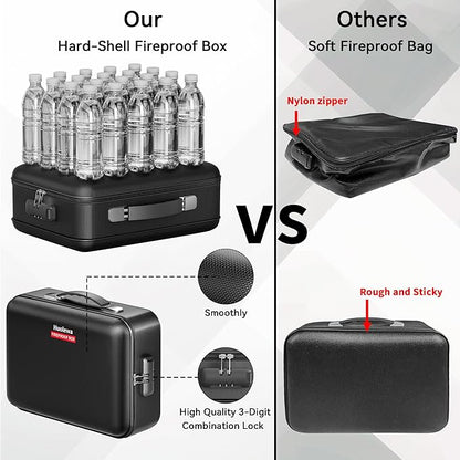 Fireproof Document Box, Hard Case Fireproof Box with Lock, Portable Hard-Shell Fireproof Water Resistant Document Safe for Important Documents, Laptops, Passports, Files and More