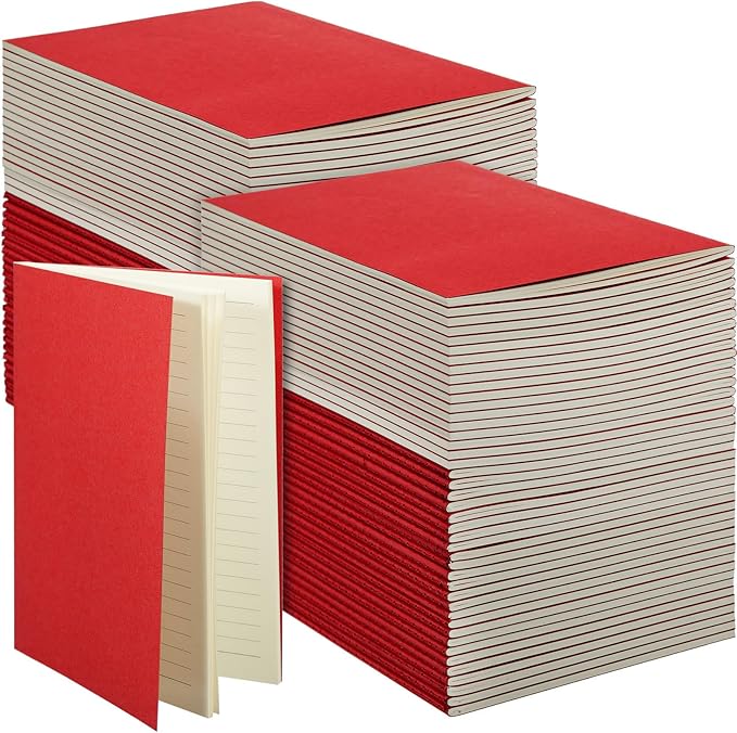 Mimorou 100 Pcs Kraft Notebook Journals 5.5 Inch x 8.3 Inch A5 Softcover Notebooks Bulk for Writing Sketch Office Notepad with 60 Pages 30 Sheets (Multicolor,Lined) (Red,Lined)