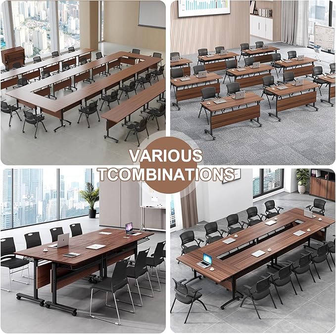 Conference Room Table, Folding Conference Table with Flip-Top Design, Mobile Seminars Dynamic Meetings Training Tables for Offices, Classrooms, and Meeting Room (4, HT1619, 61)