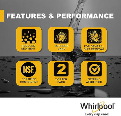 Whirlpool 2.5"x10" Sediment Water Filter Replacement Cartridge WHKF_WHPL, NSF Certified 30-Micron Rating Protects Home Appliances, Fits Whole House Filtration Housings WHKF-DWHV and WHKF-DWH, 2-Pack