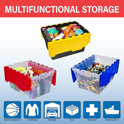 Akro-Mils KeepBox 12 Gallon Storage Container, Nesting and Stackable Plastic Storage Box with Lid Attached and Rails for Letter Size Hanging File Folders, 21" x 15" x 12", Clear/Blue