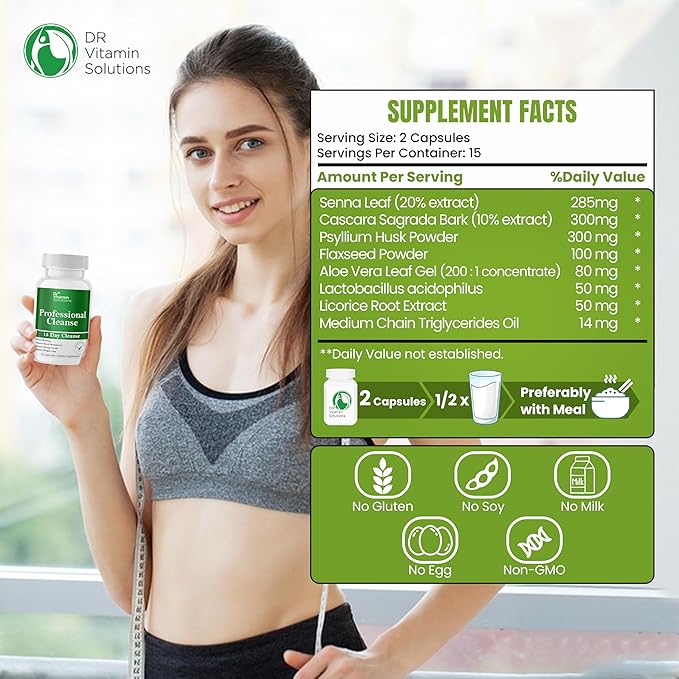 DR VITAMIN SOLUTIONS 15 Day Gut Cleanse Detox for Women, GLP-1 Support - Natural Colon & Detox Cleanse for Weight Loss - Bloating & Constipation Relief - Flushes Toxins & Supports Immunity - 30 Ct.