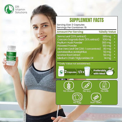 DR VITAMIN SOLUTIONS 15 Day Gut Cleanse Detox for Women, GLP-1 Support - Natural Colon & Detox Cleanse for Weight Loss - Bloating & Constipation Relief - Flushes Toxins & Supports Immunity - 30 Ct.
